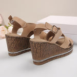 Women's Fish Mouth Imitation Cork Wedge Buckle Sandals 99678671S