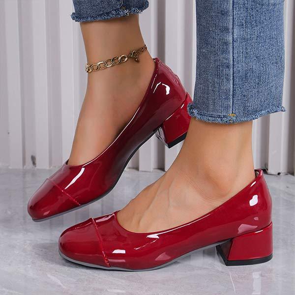 Women's Square Toe Chunky Heel Red Pumps 67096109C