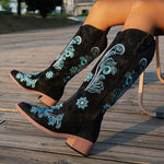 Women's Chunky Heel Embroidered Knee-High Boots 74749570C