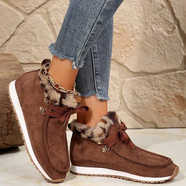 Women's Leopard Print Fleece-Lined Snow Boots 48956218C