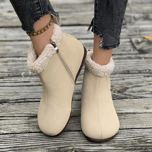 Women's Casual Retro Zipper Flat Cotton Booties 50356510S