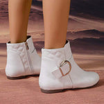 Women's Flat Ankle Boots with Side Zipper and Metal Buckle Strap 90758357C