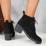 Women's Round-Toe Lace-Up Chunky Heel Martin Boots 98492600C