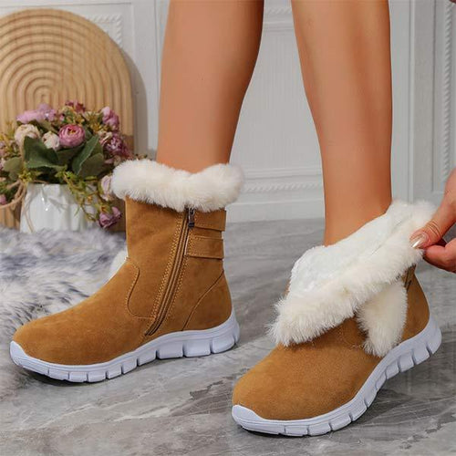 Women's Round-Toe Warm Faux Fur Side-Zip Short Boots 64056110C