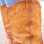 Women's Casual Rivet Decorated Block Heel Short Boots 99305697S