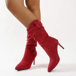 Women's Pointed Toe Suede Mid-Calf Stiletto Boots 62304630C