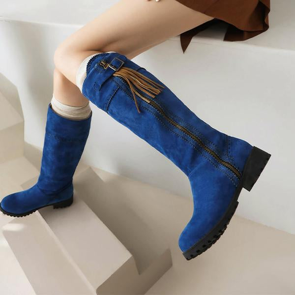 Women's Fashion Suede Tassel Buckle Knee-High Boots 96780666S