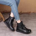 Women's Vintage Flat High-Top Lace-Up Soft-Sole Short Boots 75327233C