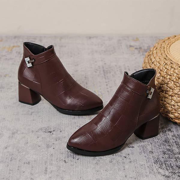 Women's Pointed Toe Block Heel Side Zipper Vintage Ankle Boots 48873288C