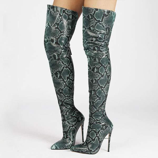 Women's Snake-Print Over-the-Knee Stiletto Boots with Back Zipper 96080466C