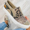 Women's Canvas Snake Print Leopard Stitching Flat Casual Shoes 05155753C