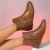 Women's Flat Ankle Boots with Side Zipper and Metal Buckle Strap 90758357C