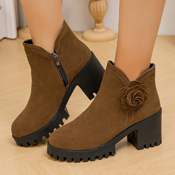 Women's Casual Flower Block Heel Ankle Boots 65897030S