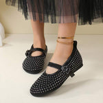 Women's Studded Soft Leather Casual Buckle Shoes 06269011C