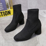 Women's Square Toe Chunky Heel Knitted Sock Boots 10311565S