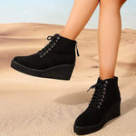 Women's Back-Zip Flat Platform Suede Ankle Boots 06321030C