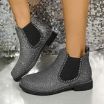 Women's Rhinestone Round Toe Flat Chelsea Boots 48350527C