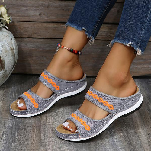 Women's Casual Low Wedge Flying Woven Slippers 09671065C