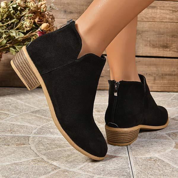 Women's Casual Back Zipper Low Heel Chunky Ankle Boots 88021018C