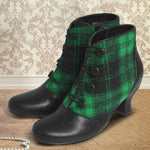 Women's Plaid Patchwork Button Ankle Boots 04640372C