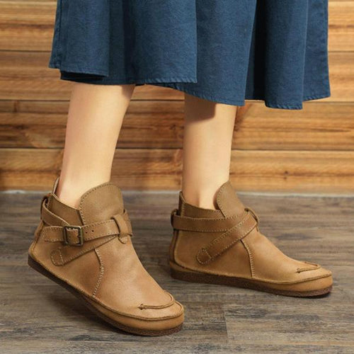 Women's Retro Casual Buckle Flat Ankle Boots 43092584S