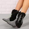 Women's Pointed Toe Rhinestone Chunky Heel Ankle Boots 47372507C