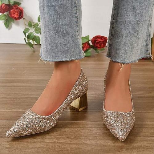 Women's Bridal Shoes with Crystal Sparkle – Bridesmaid Chunky Heel Single Shoe 27744638C