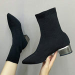 Women's Pointed Toe Chunky Heel Knit Ankle Boots 51895414C