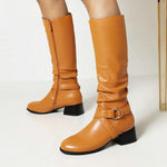 Women's Fashion Chunky Heel Buckle Knee-High Boots 61649720S