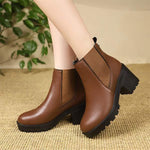 Women's Comfortable Slip-On Round Toe Chunky Heel Ankle Boots 63795563C