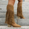 Women's Pointed-Toe Block Heel Fringe Western Boots 36180061C