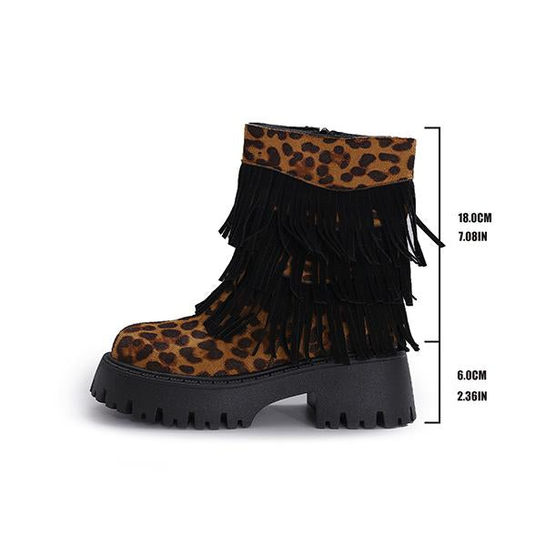 Women's Fashion Leopard Tassel Platform Ankle Boots 47923879S