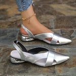 Women's Stylish Silver Pointed Toe Low Heel Sandals 33092440S