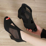 Women's Mesh Peep Toe Chunky High Heel Roman Sandals with Back Zipper 37240672C