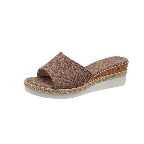 Women's Wedge Plaid Straw Open Toe Sandals 43833932C