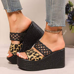 Women's Casual Simple Leopard Print Wedge Slippers 14948419C