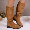 Women's Suede Solid Color Ruched Knee-High Boots 33738376C
