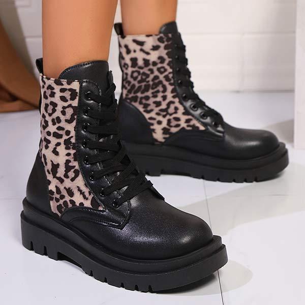 Women's Front Lace-Up Leopard Print Martin Boots 24809240C