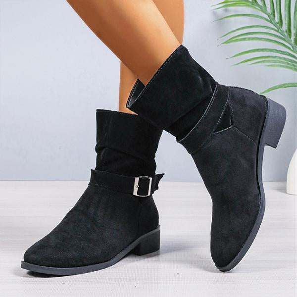 Women's Casual Belt Buckle Pleated Ankle Boots 06267018S