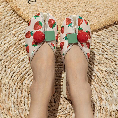 Women's Fashion Fruit Pattern Fish Mouth Flat Slippers 28097931S