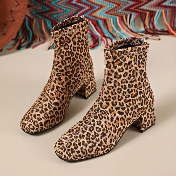 Women's Fashionable Leopard Print Stretch Ankle Boots 53413669C