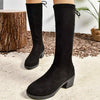 Women's Chunky Heel Back Lace-Up Knee-High Boots 48994580C