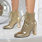 Women's Fashion Sequin-Patch High-Heel Ankle Boots 31166104C