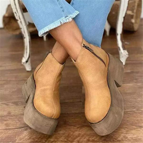 Women's Round Toe Chunky Heel Thick Sole Ankle Boots 66063736C