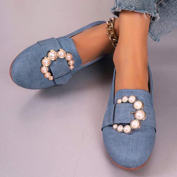 Women's Round Toe Rhinestone Slip-On Flat Shoes 26286209C