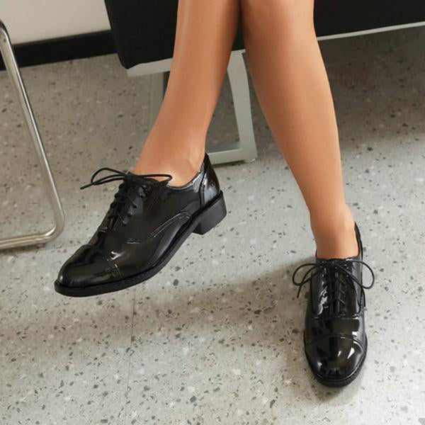 Women's Casual Patent Leather Lace-Up Flats 58206821S