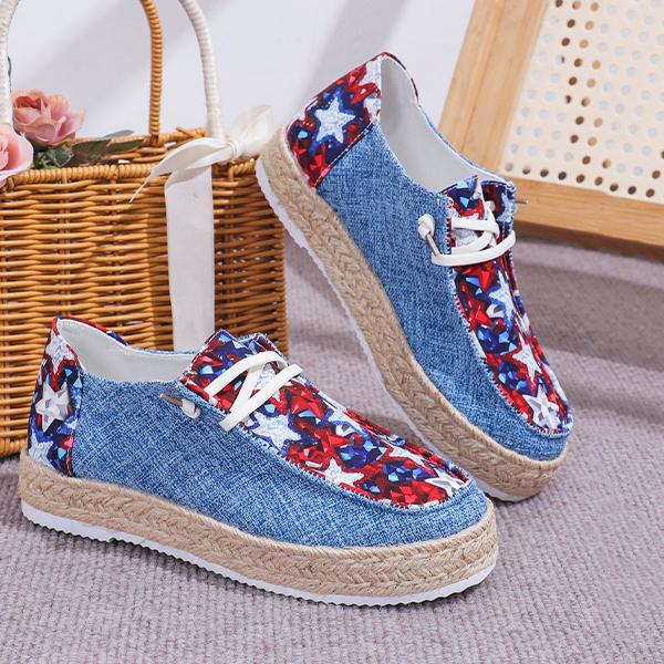 Women's Casual Espadrille Canvas Shoes with Star Pattern 87602545S