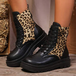 Women's Front Lace-Up Leopard Print Martin Boots 24809240C