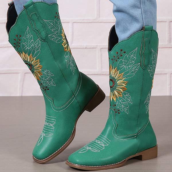 Women's Vintage Embroidered Chunky Heel Long Boots 54607670C