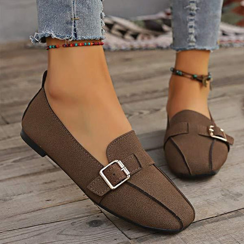 Women's Flat Soft Leather Soft Sole Belt Buckle Shoes 10755556C